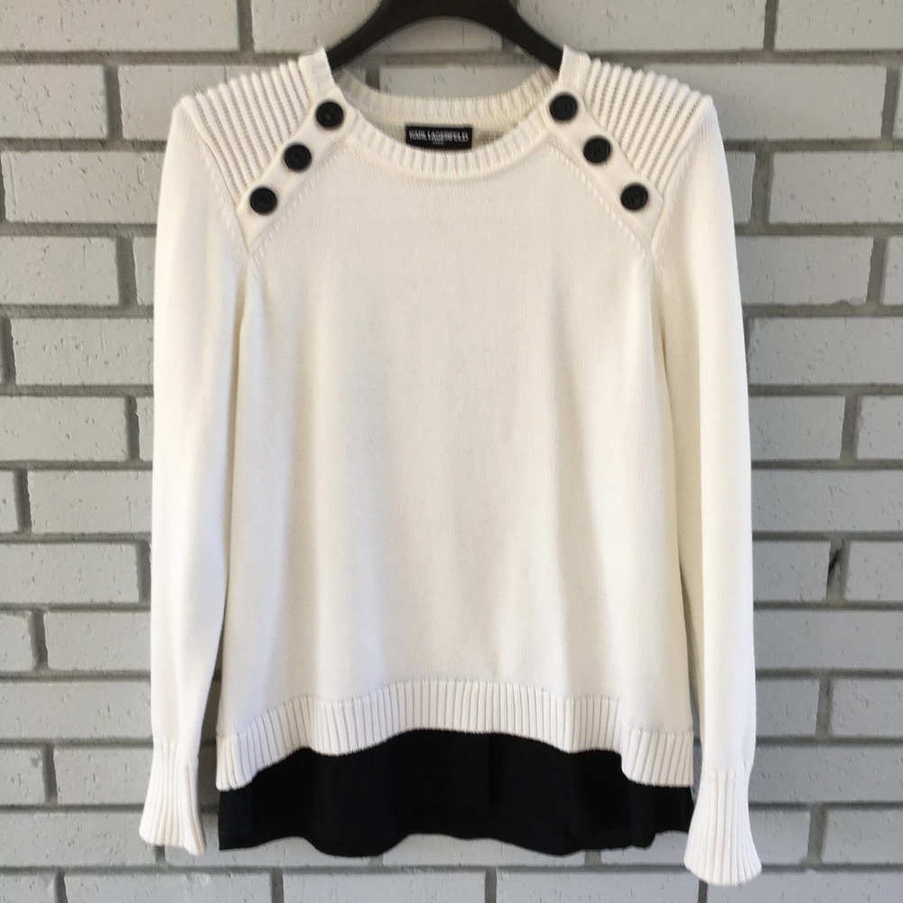 KARL LAGERFELD PULLOVER SWEATER WITH BLOUSE HEM DETAIL